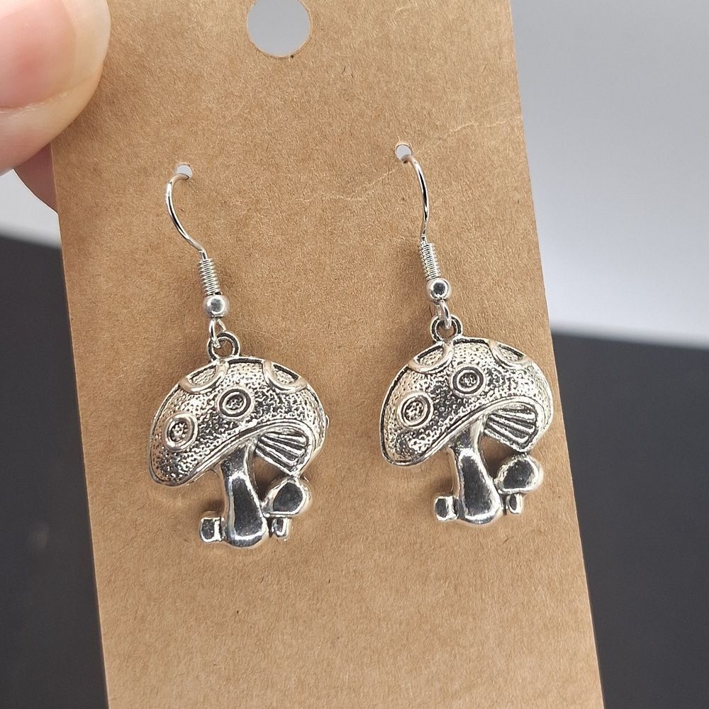 Small silver mushroom earrings